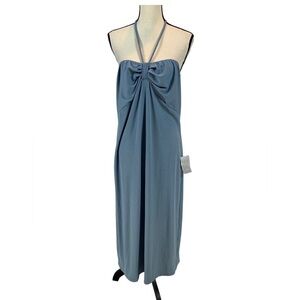 Dual Nature Ribbed Knit Spaghetti Strap Halter Midi Dress - Blue - size XL